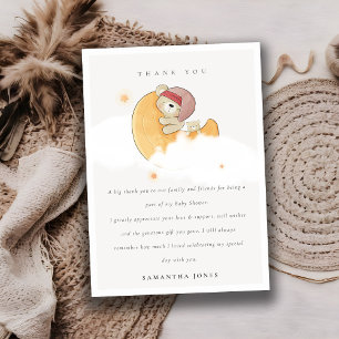 Cute Sömnig Rosa Bear over Måne Girl Baby Shower Tack Kort