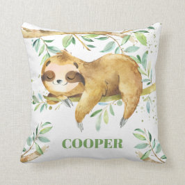Cute Sömnig Sloth Forest Greenery Boy Nursery Kudde