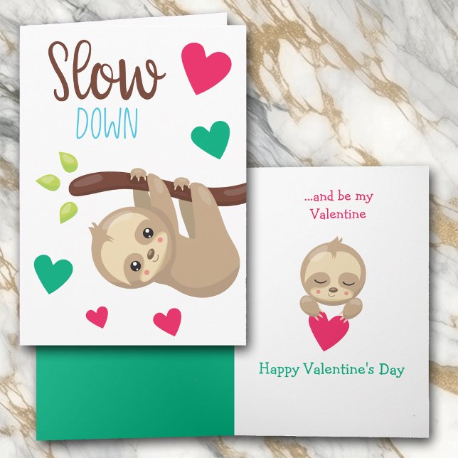 Cute Sömnig Sloth Kids Valentine Card Helgkort (Skapare uppladdad)