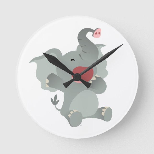 Cute Sömnig Tecknad Elephant Wall Clock Rund Klocka (Framsida)