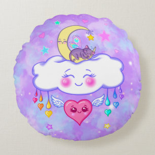 Cute Sömnig Time Kawaii Lycklig Heart Round Pillow Rund Kudde