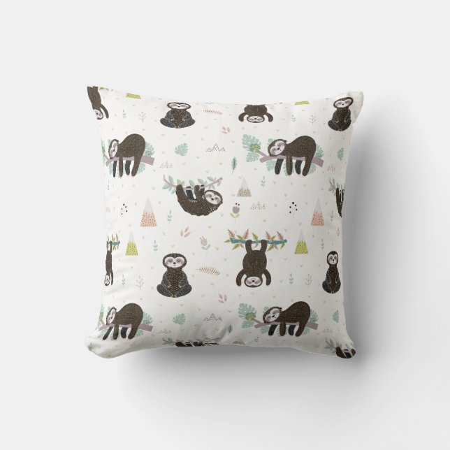 Cute Sömnig Time Sloth Mönster Dekorativ kudde (Framsida)