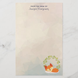 Cute Sömpande Orange Fox med Grönt Löv Utandning Brevpapper