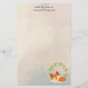 Cute Sömpande Orange Fox med Grönt Löv Utandning Brevpapper