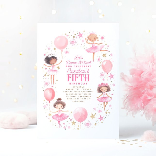 Cute Söt Ballerinas Ballet Födelsedagsfest Inbjudningar (Little Ballerinas Birthday Party Invitations)