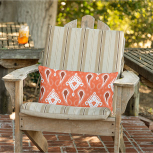 Cute Söt Coral Orange Retro Ikat Tribal Mönster Lumbarkudde