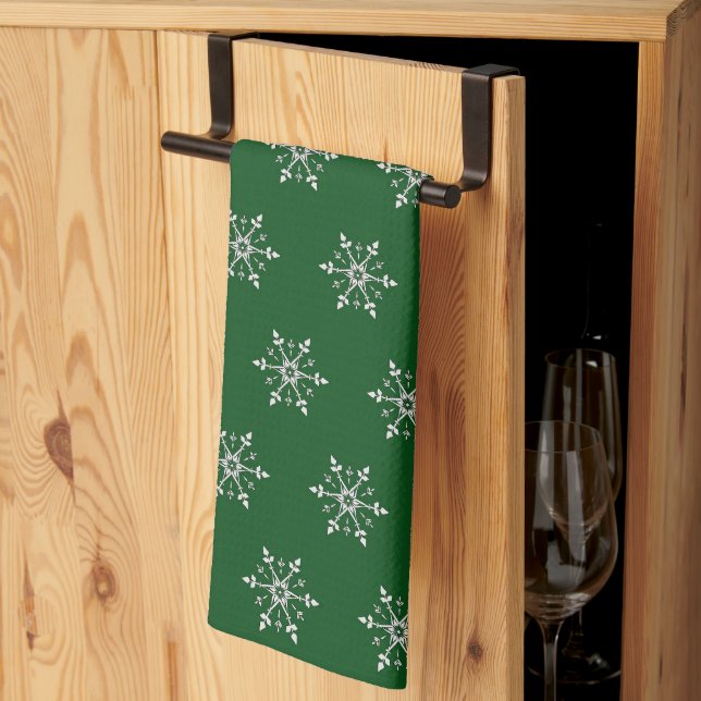 Cute Söt Festive Winter White Snöflingor Kökshandduk (Thirds Fold)