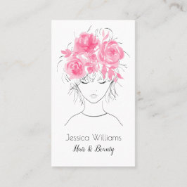 Cute söt-flicka med rosa ro-Blommigt med vattenfär Tidsbeställning Kort