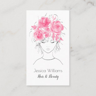 Cute söt-flicka med rosa ro-Blommigt med vattenfär Tidsbeställning Kort