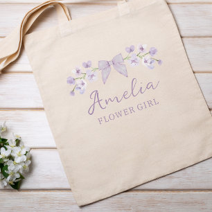 Cute Söt Lavender Blommigt Bow Flower Girl Tygkasse