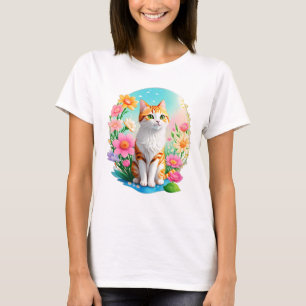 Cute söt Orange Tabby katt med blommor solsken T Shirt