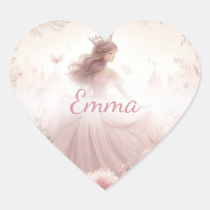 Cute Söt PinkPrincess med Hearts Hjärtformat Klistermärke