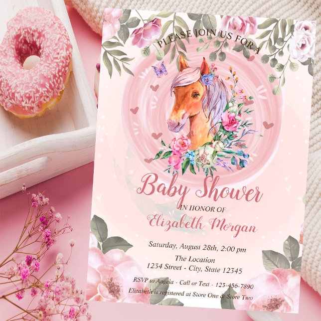 Cute Söt Pony Blommigt Baby Shower Inbjudningar (Skapare uppladdad)