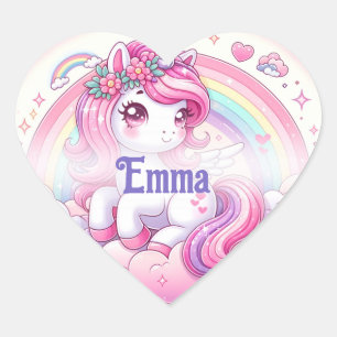 Cute Söt Pony med Hearts Hjärtformat Klistermärke