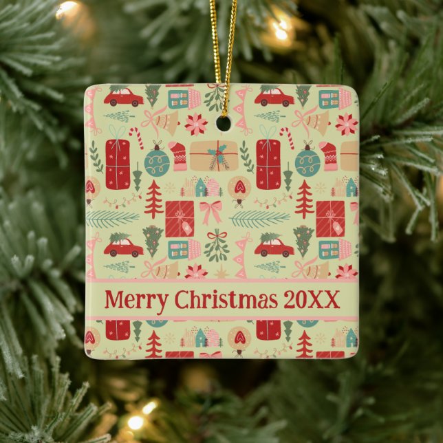 Cute Söt Preppy Rosa and Mint Grönt jul C Julgransprydnad Keramik (Träd)