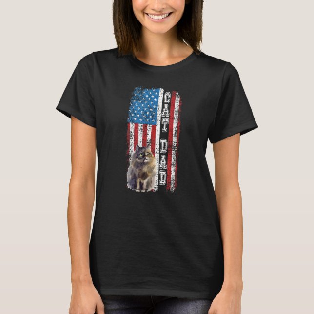 Cute Söt Roligt American Flagga Cat Pappa Självstä T Shirt (Framsida)