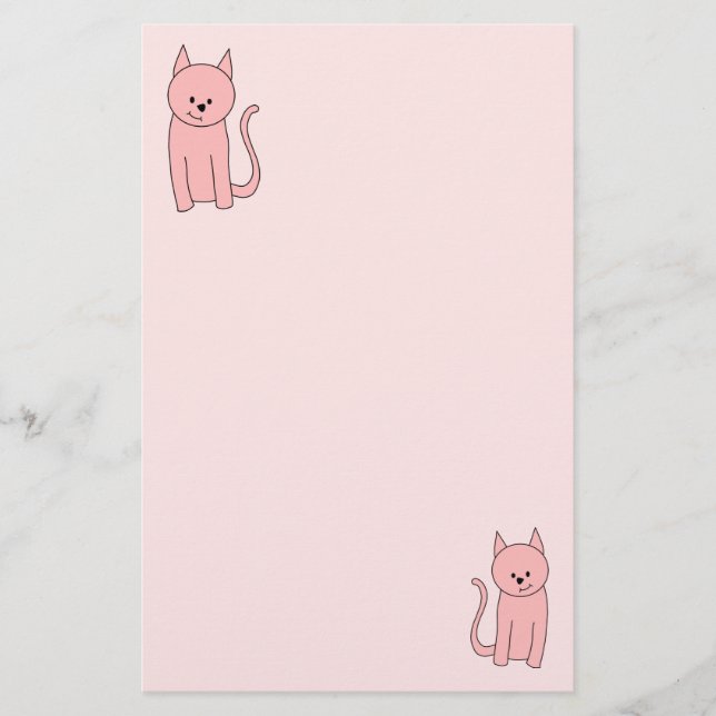 Cute Söt Rosa Cat Brevpapper (Framsida)