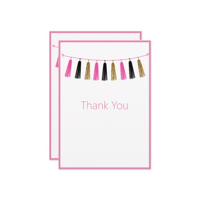 Cute Söt Rosa Glitter Tack Kort (Fram/Back In Situ)