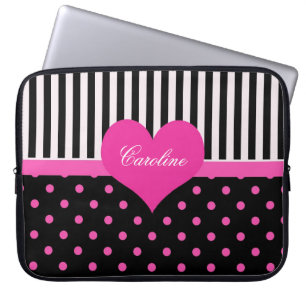 Cute, söt rosa polka dots med namn laptop sleeve