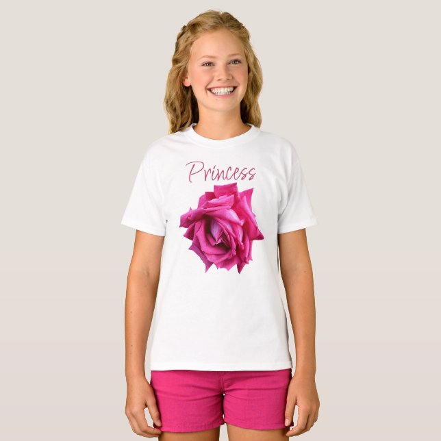 Cute söt rosa ros blommigt Romly Princess roligt T Shirt (Hel framsida)