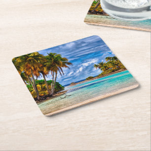 Cute Söt Summer Hawaiian Beach Watercolor Underlägg Papper Kvadrat