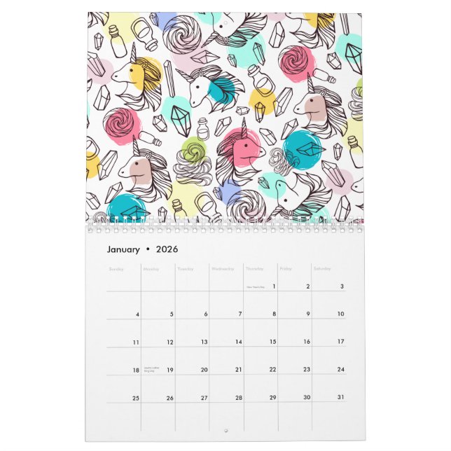 Cute Söt Unicorn Mönster Kalender (Jan 2026)