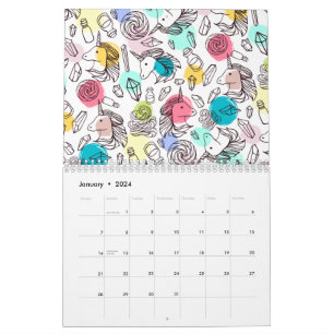 Cute Söt Unicorn Mönster Kalender