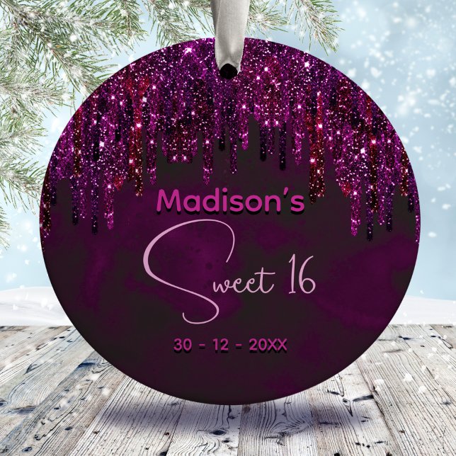 Cute Söta 16 Rosa Red Unicorn Glitter Drips Julgransprydnad Keramik (Skapare uppladdad)