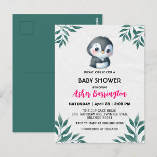 Cute Söta pingviner Vår Löv babyduschbarn Vykort