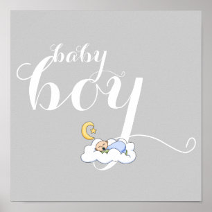 Cute sov-pojke och typografi-grått-daghem poster