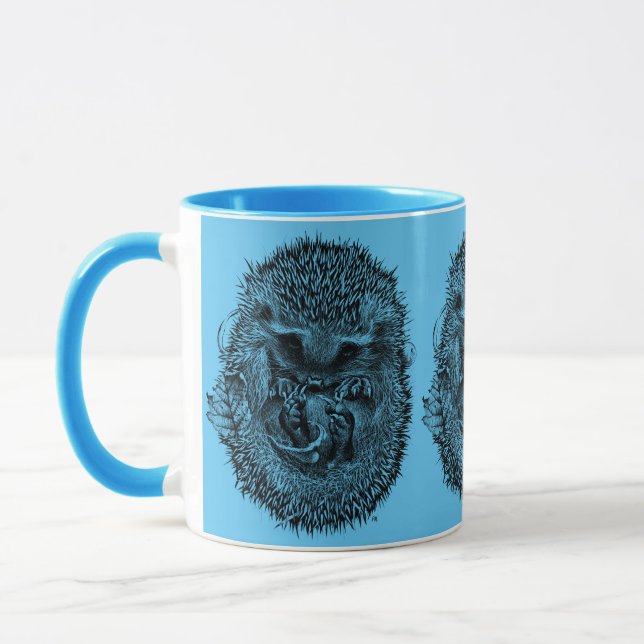 Cute sover hedgehog-kombinationkaffe, blått mugg (Vänster)