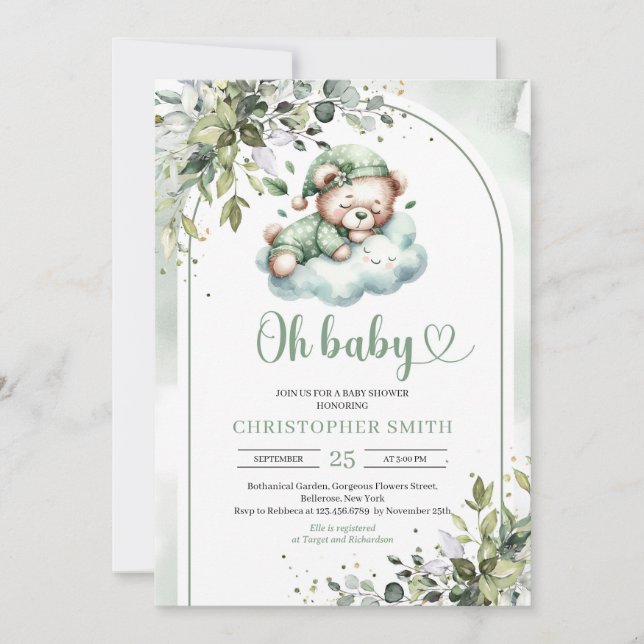 Cute sover nalle könsneutral boho arch inbjudningar (Framsida)