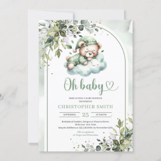 Cute sover nalle könsneutral boho arch inbjudningar
