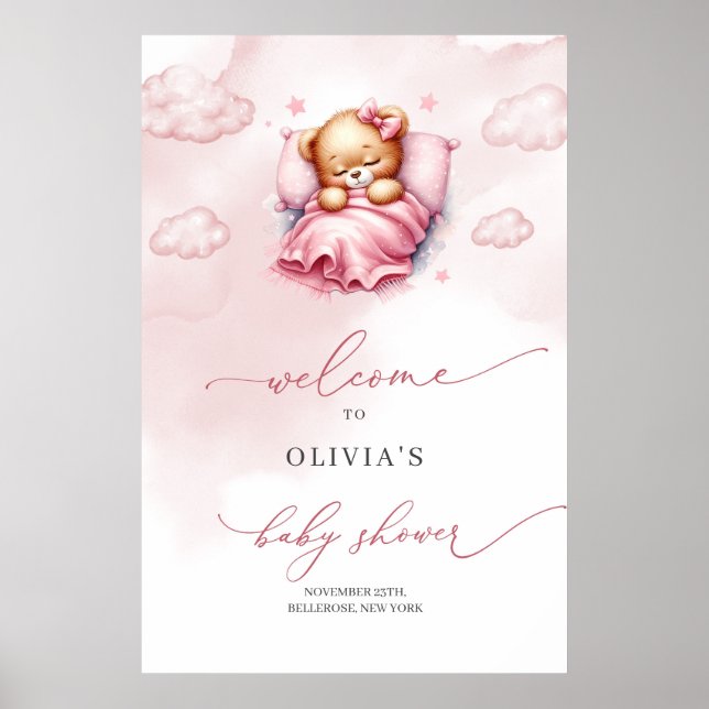 Cute sover nalle över molnet - välkomstmeddelande poster (Framsidan)