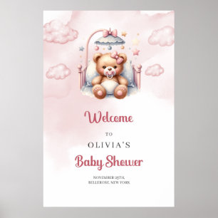 Cute sover nalle över molnet - välkomstmeddelande poster