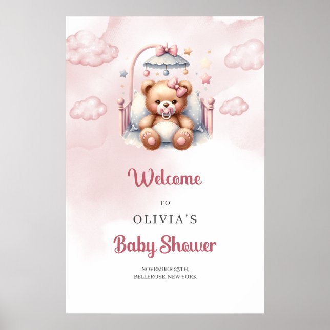 Cute sover nalle över molnet - välkomstmeddelande poster (Framsidan)