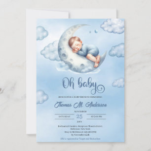 Cute sover pojke över måne Oh baby Inbjudningar