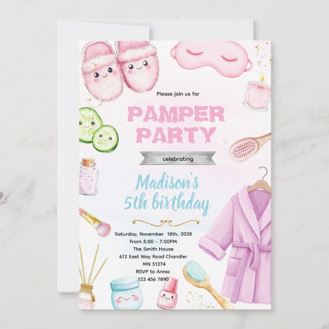 Cute spa pamper slumber party invitation inbjudningar (Framsida)