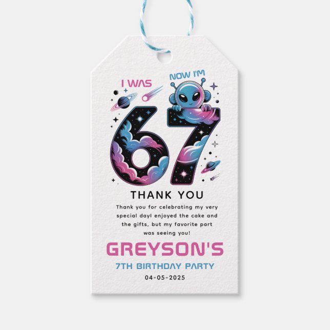 Cute Space 7th Birthday | Six & Seven Year Old  Presentetikett (Framsidan)