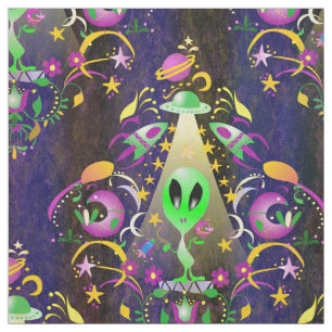 Cute Space Alien Blommigt SciFi Damask Tyg