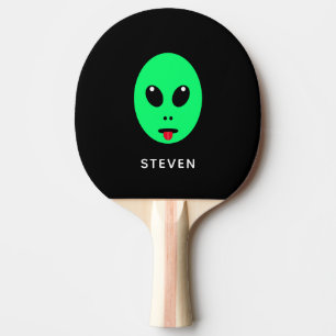 Cute Space Alien Tecknad Black Grönt Personlig Pingisracket