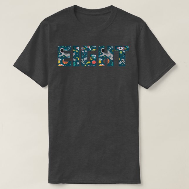 Cute Space Astronaut Mönster Åtta, 8:e födelsedage T Shirt (Design framsida)