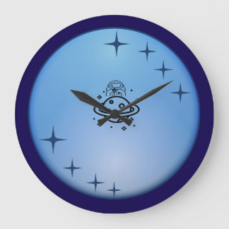 Cute Space Astronaut Wall Clock – Blue Galaxy Star Stor Klocka