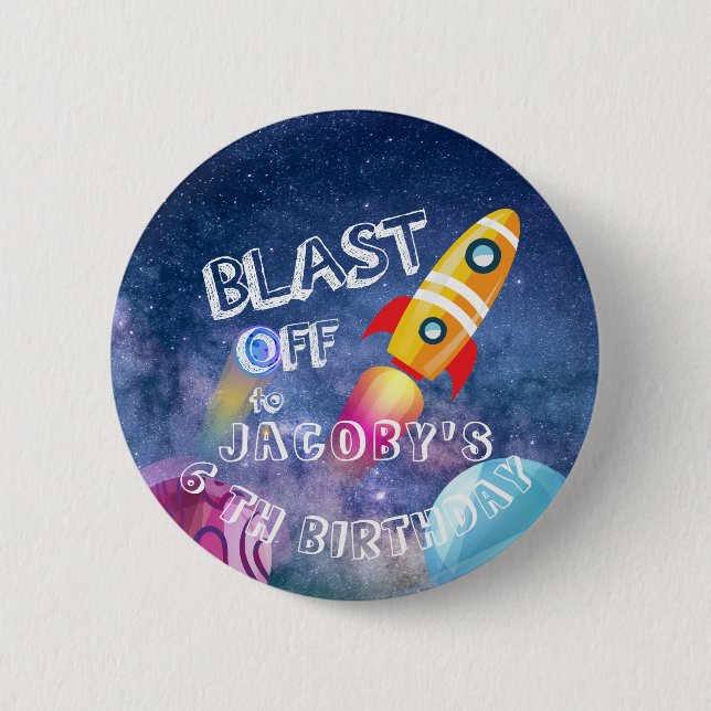 Cute Space Birthday Personlig Knapp (Framsida)
