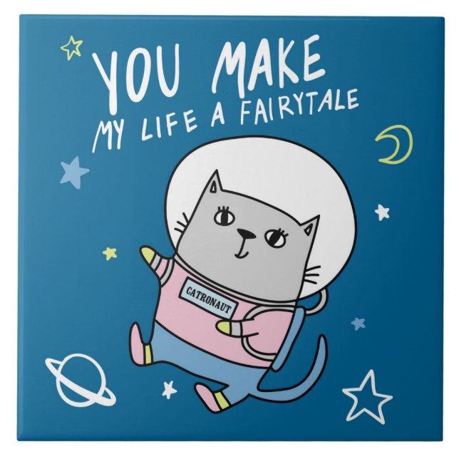 Cute Space Cat Ceramic Tile Kakelplatta (Framsidan)