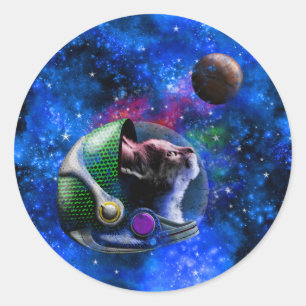 Cute Space Cat med Blue Galaxy Nebula Stars Runt Klistermärke