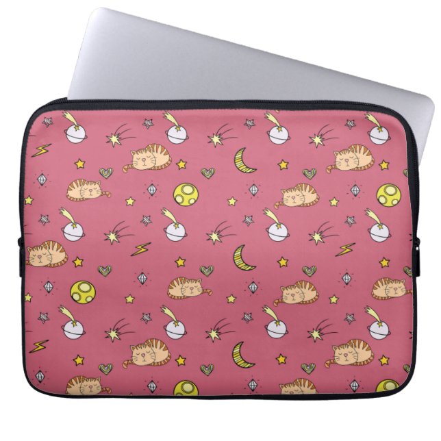 Cute Space Cat Pattern – Adorable Cosmic Kitty Laptop Fodral (Framsidan)