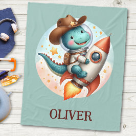 Cute Space Cowboy Dino Riding Space Rocket Fleecefilt