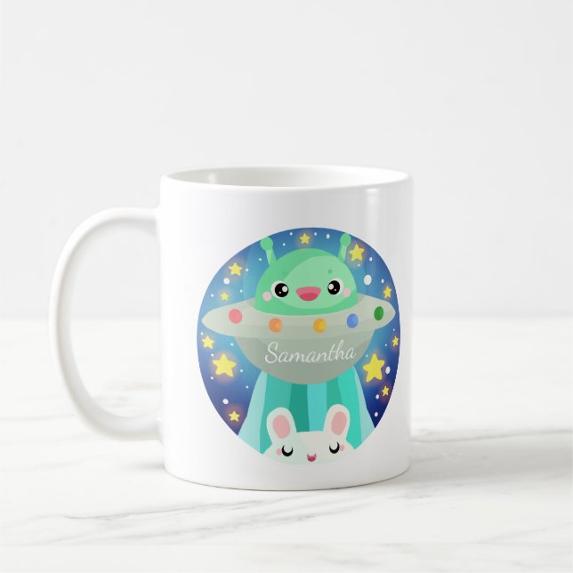 Cute Space Creatand Bunny Rabbit Kaffemugg (Vänster)