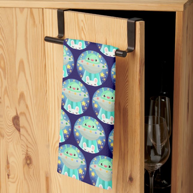 Cute Space Creatand Bunny Rabbit Kökshandduk (Thirds Fold)